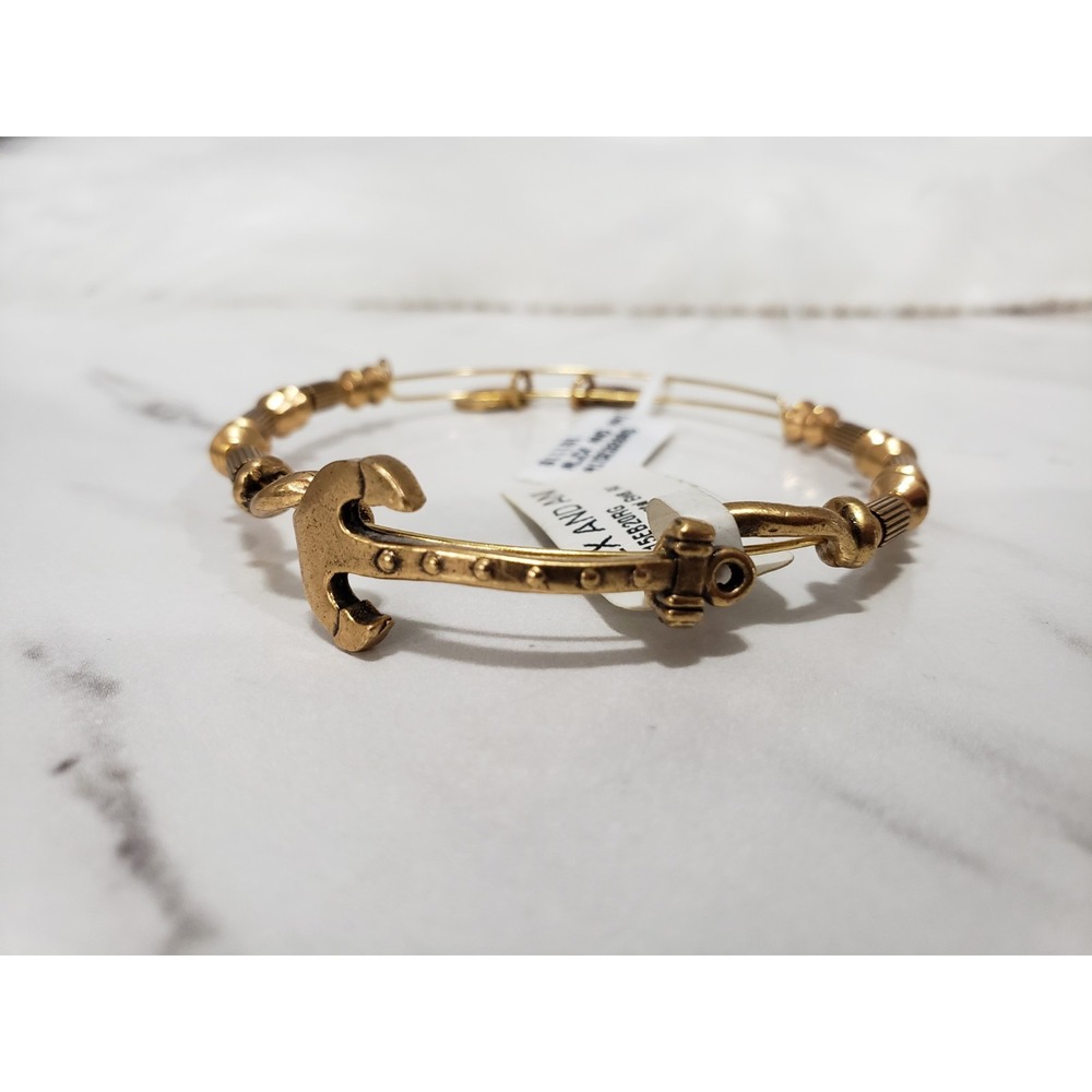 NWT Alex and Ani ~ANCHOR Horizontal~ Expandable Russian Gold/Card/Box/STABILITY